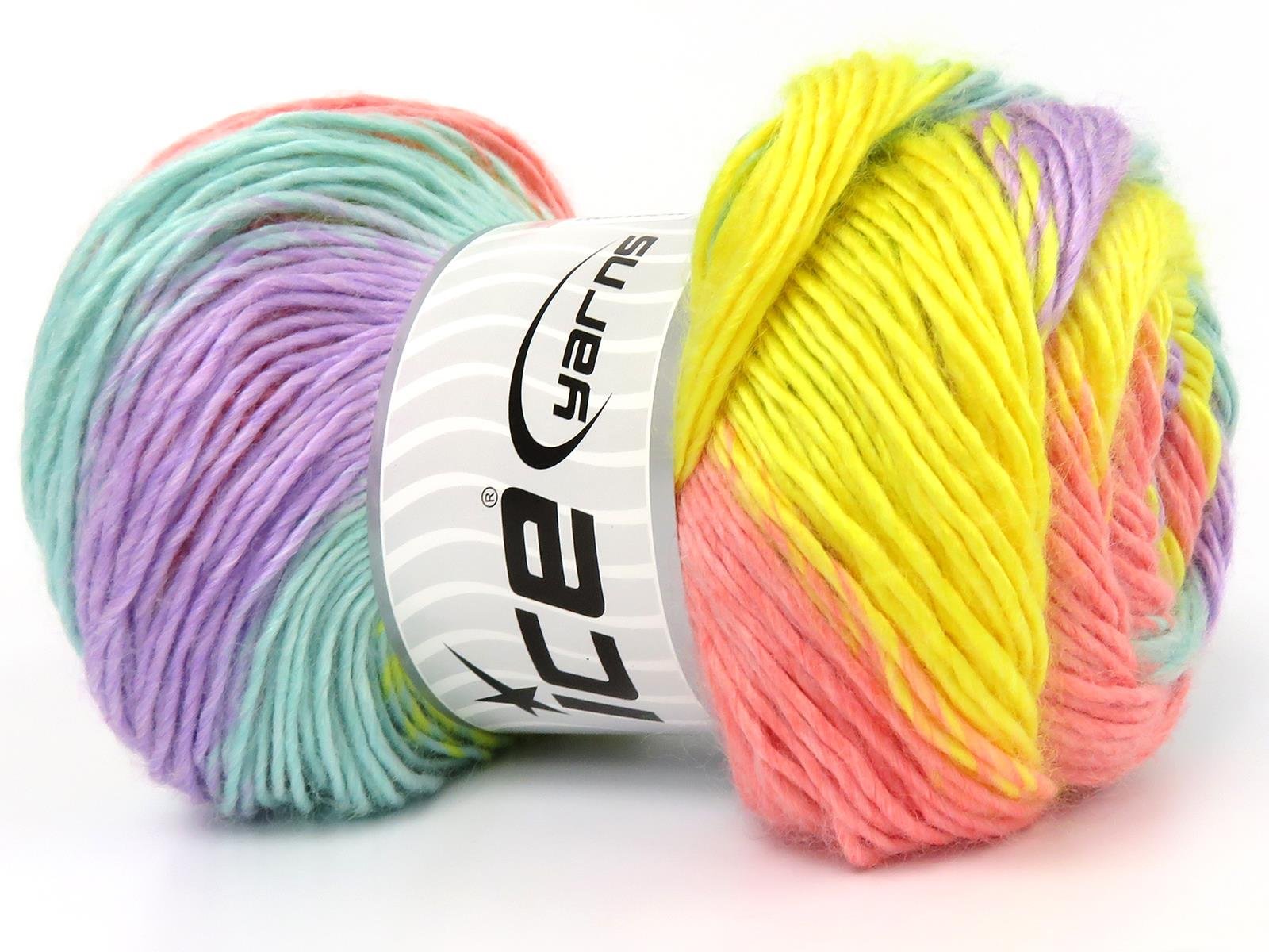 Lot of 4 x 100gr Skeins Ice Yarns RAINBOW Yarn Mint Green Yellow Light Salmon Lilac