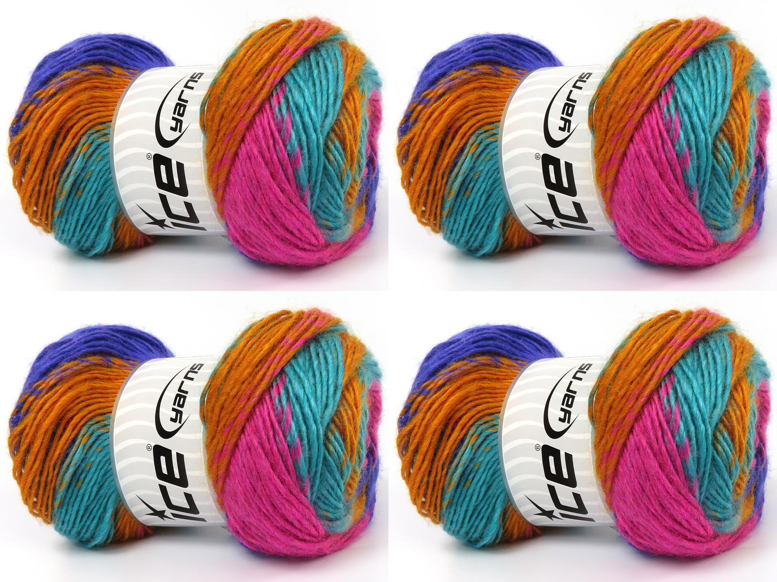 Lot of 4 x 100gr Skeins Ice Yarns RAINBOW Yarn Purple Fuchsia Green Gold