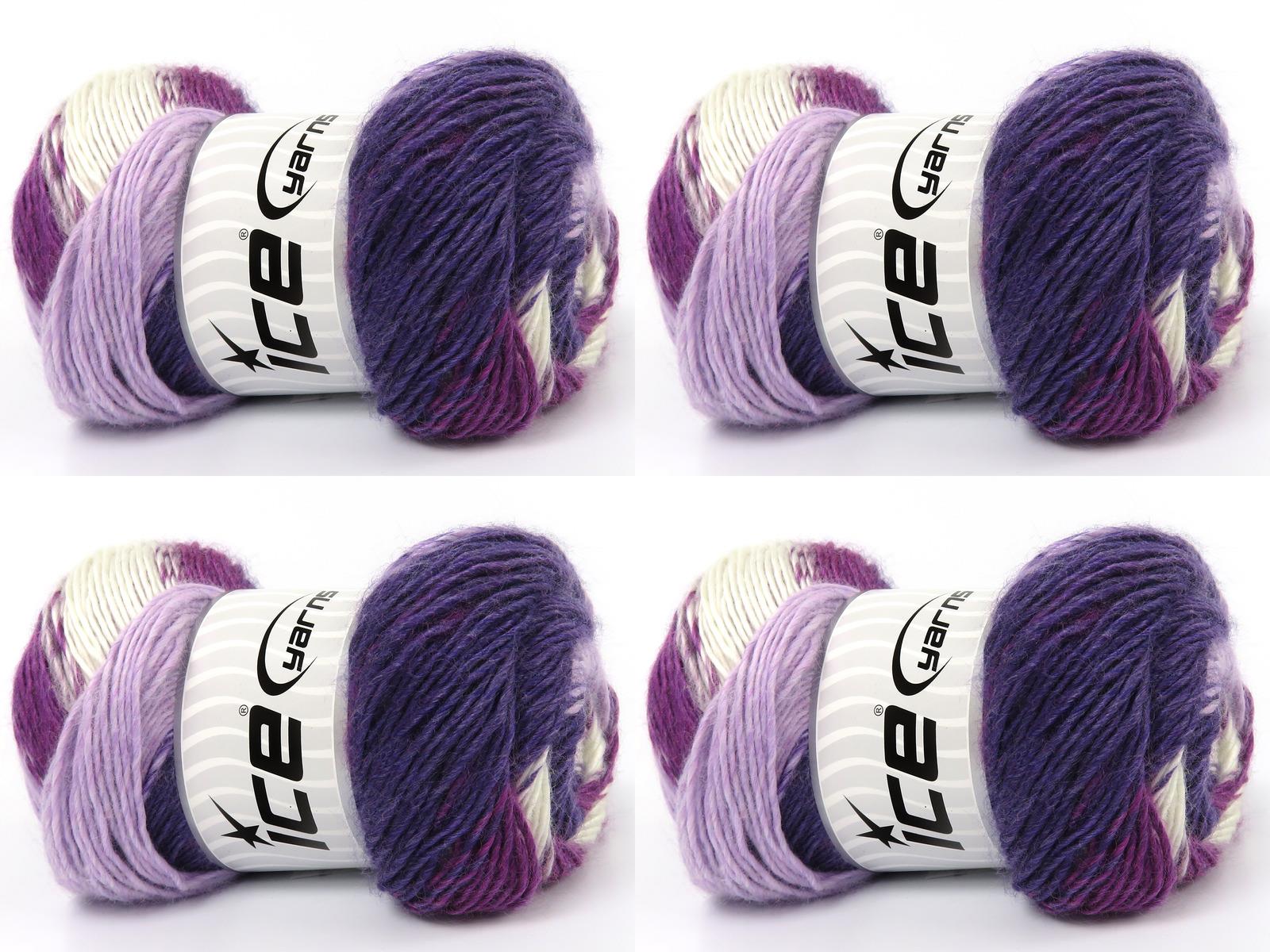 Lot of 4 x 100gr Skeins Ice Yarns RAINBOW Yarn Ecru Purple Shades
