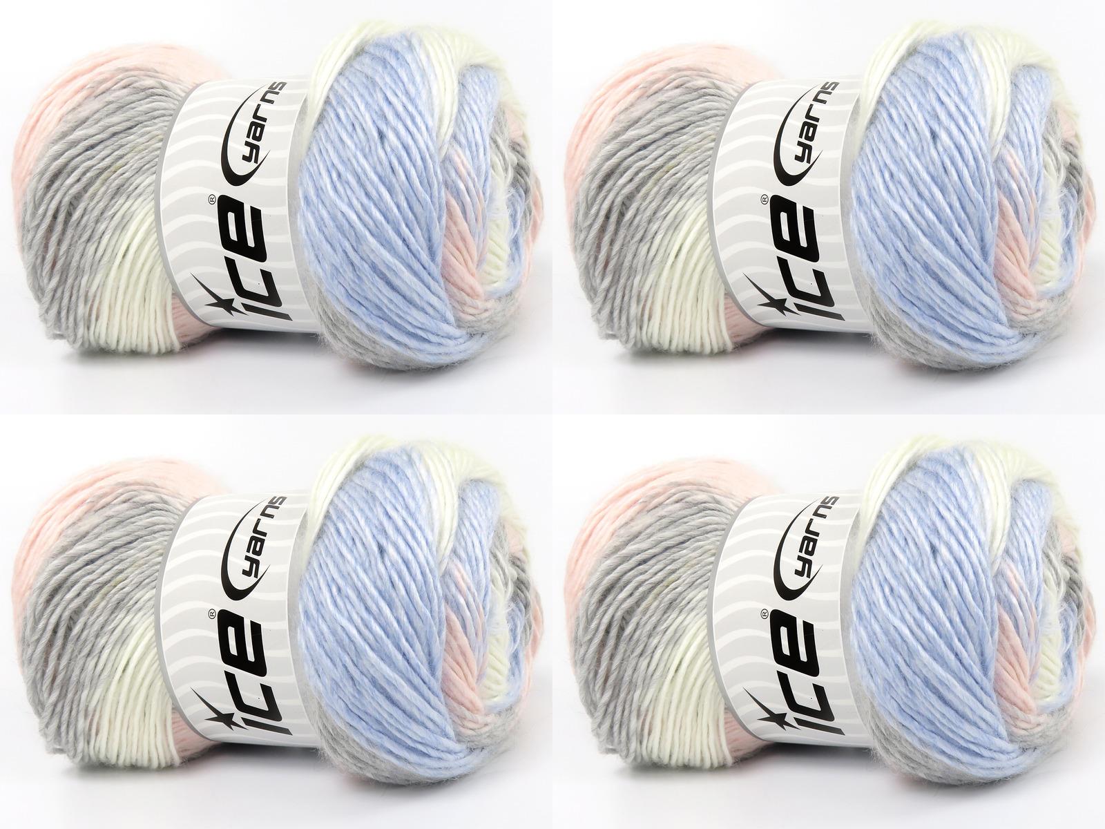 Lot of 4 x 100gr Skeins Ice Yarns RAINBOW Yarn Ecru Light Grey Light Pink Light Blue