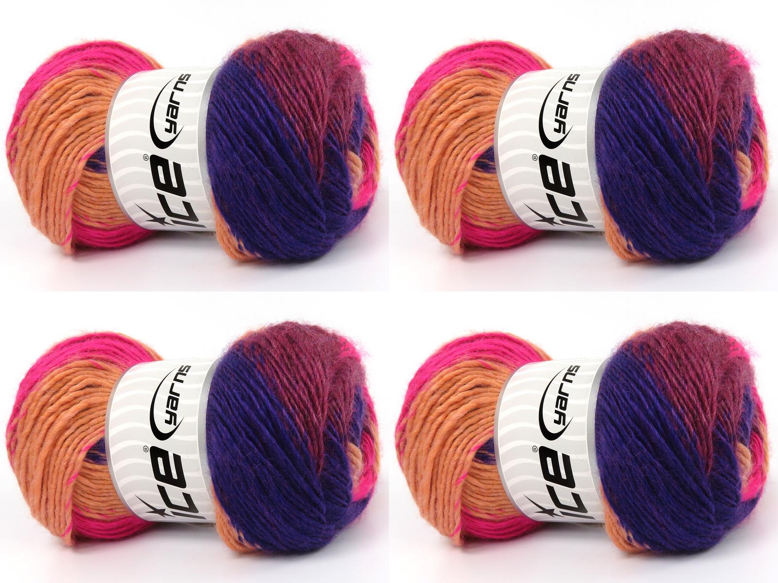 Lot of 4 x 100gr Skeins Ice Yarns RAINBOW Yarn Purple Burgundy Pink Light Salmon