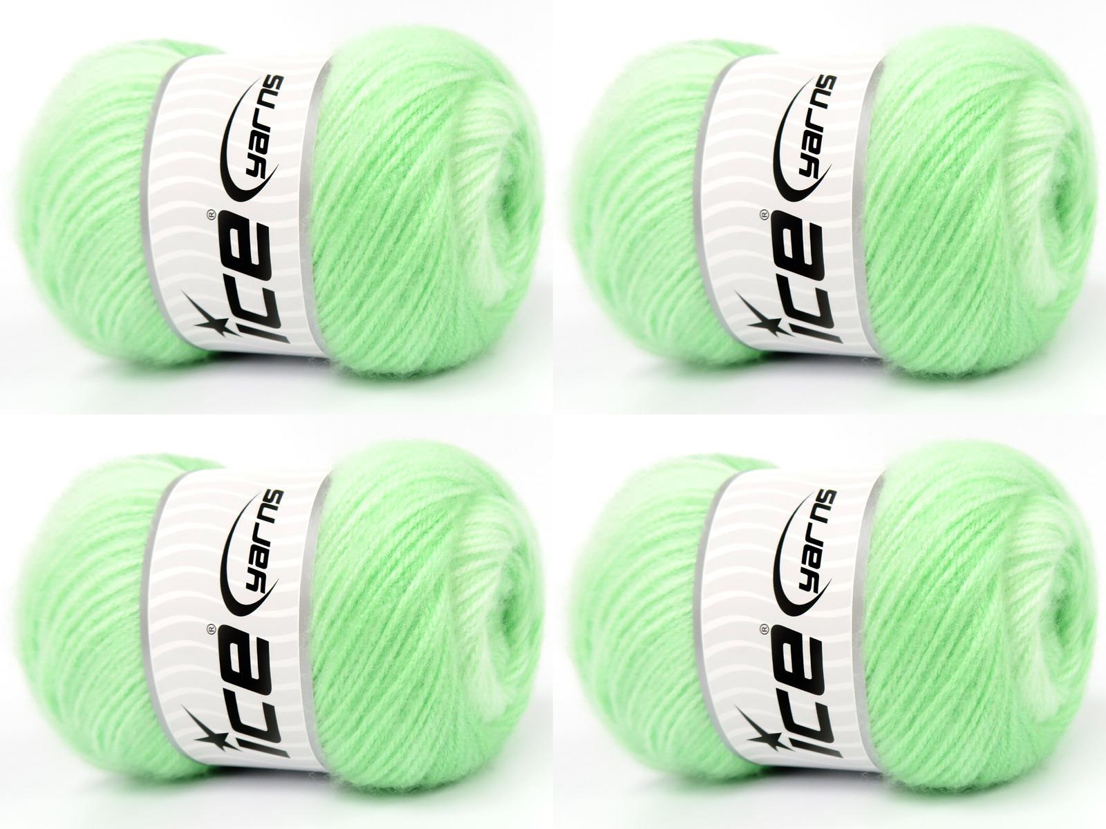 Lot of 4 x 100gr Skeins Ice Yarns SHAGGY Hand Knitting Yarn Light Green Shades