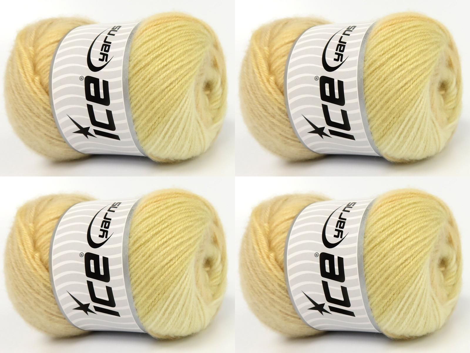 Lot of 4 x 100gr Skeins Ice Yarns SHAGGY Hand Knitting Yarn Dark Cream Shades
