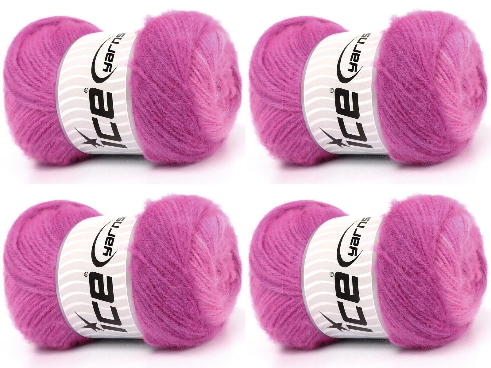 Lot of 4 x 100gr Skeins Ice Yarns SHAGGY Hand Knitting Yarn Light Pink Shades