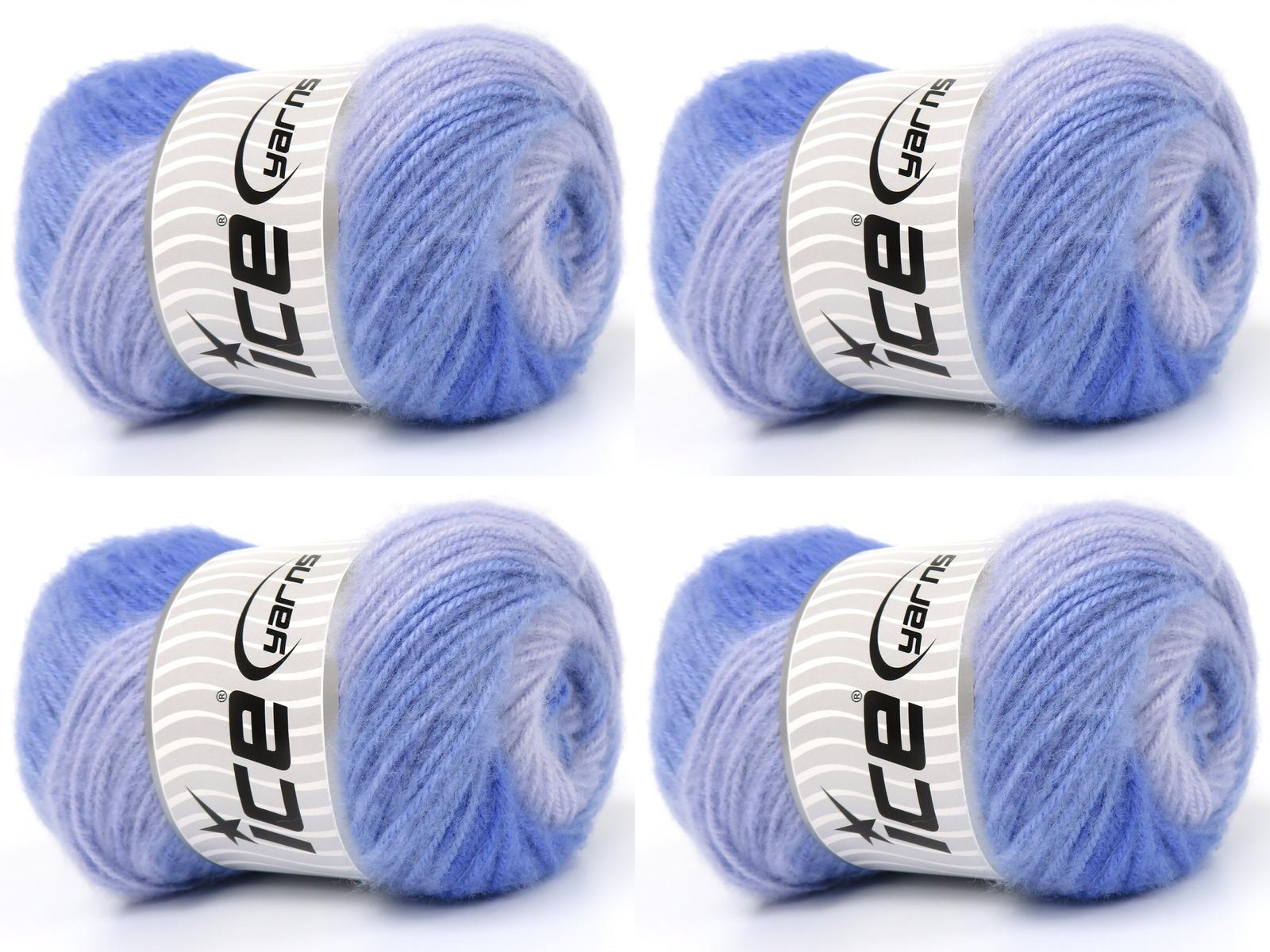 Lot of 4 x 100gr Skeins Ice Yarns SHAGGY Yarn Lilac Shades Blue Shades
