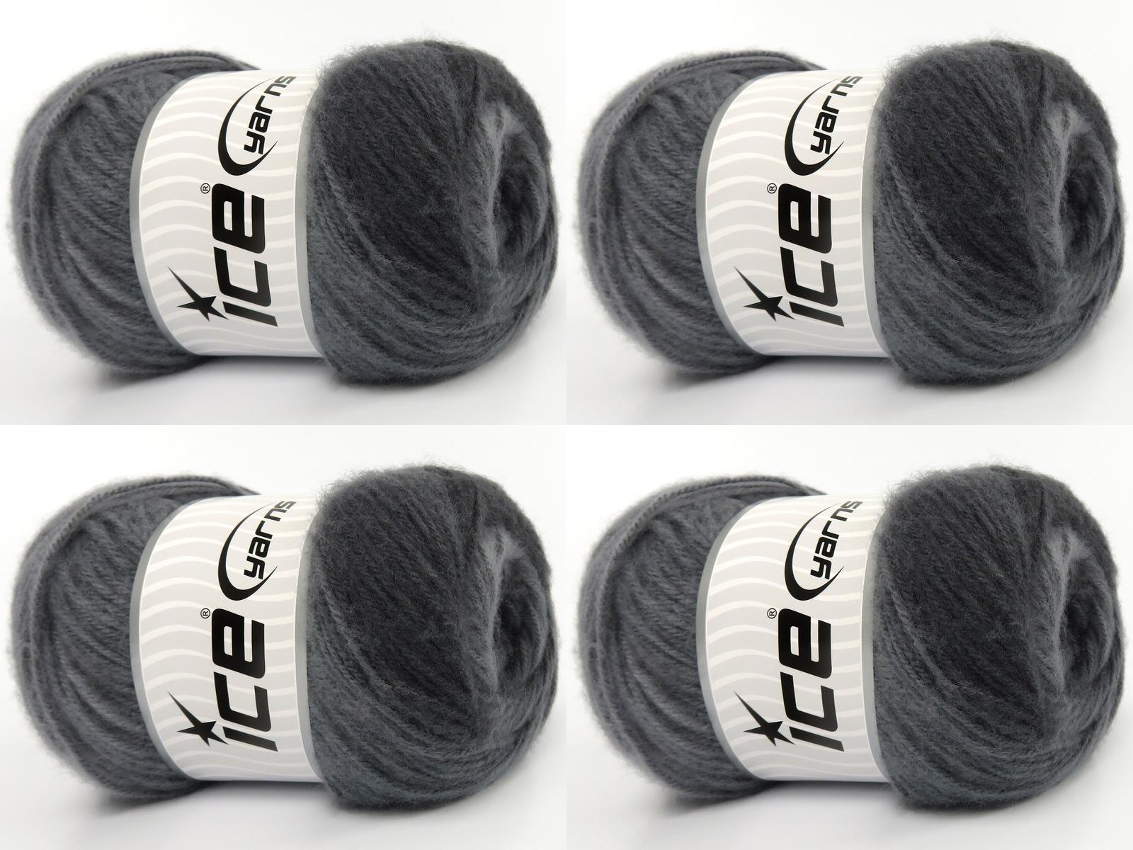 Lot of 4 x 100gr Skeins Ice Yarns SHAGGY Hand Knitting Yarn Grey Shades
