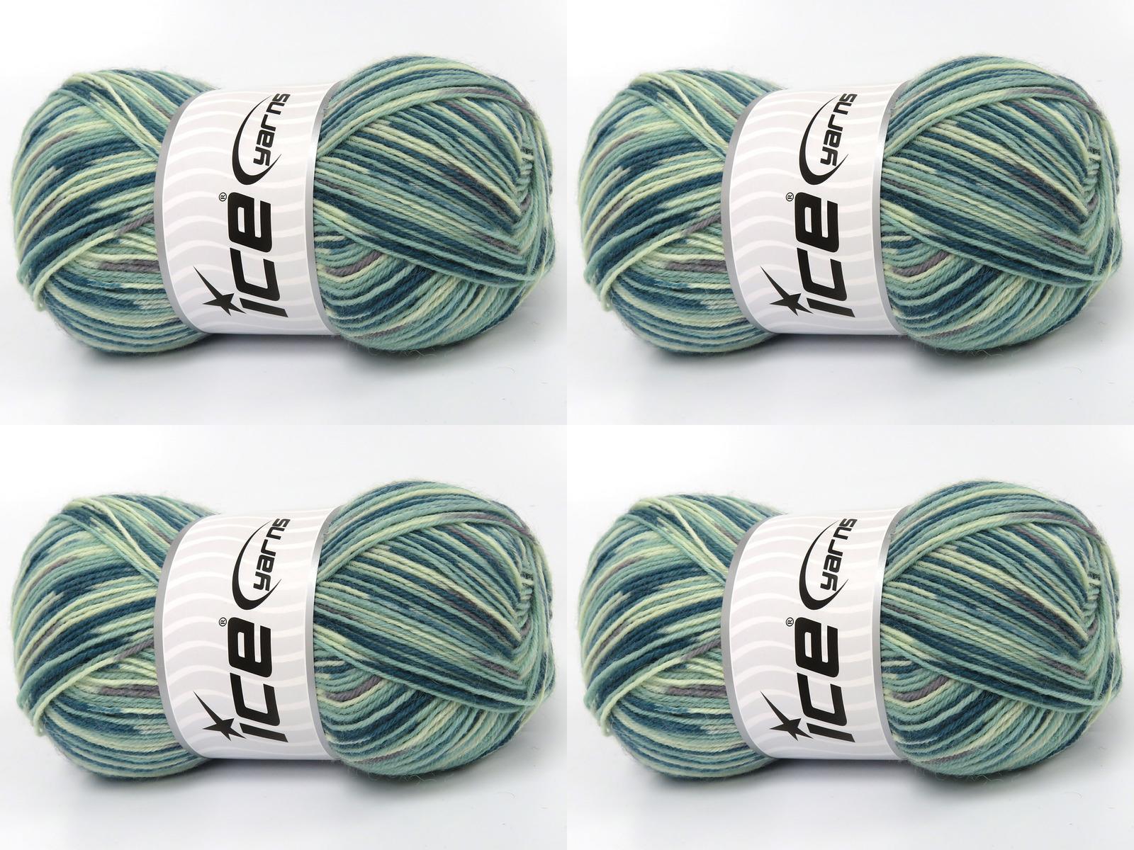 Lot of 4 x 100gr Skeins Ice Yarns SMART SOCK (75% Superwash Wool) Yarn Green Shades Grey