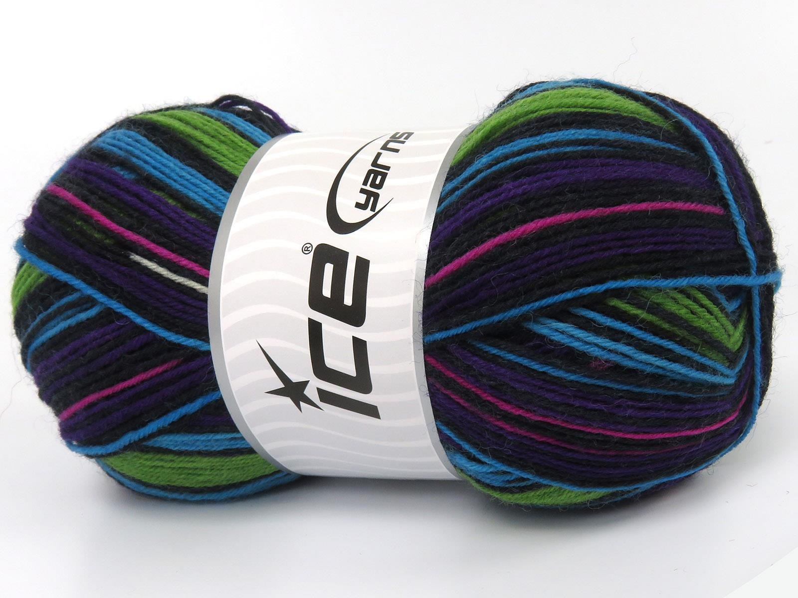 Lot of 4 x 100gr Skeins Ice Yarns SMART SOCK (75% Superwash Wool) Yarn Black Purple Blue Green Pink