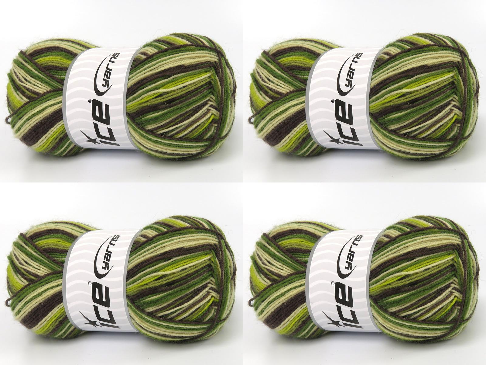 Lot of 4 x 100gr Skeins Ice Yarns SMART SOCK (75% Superwash Wool) Yarn Green Shades Brown Shades Cream