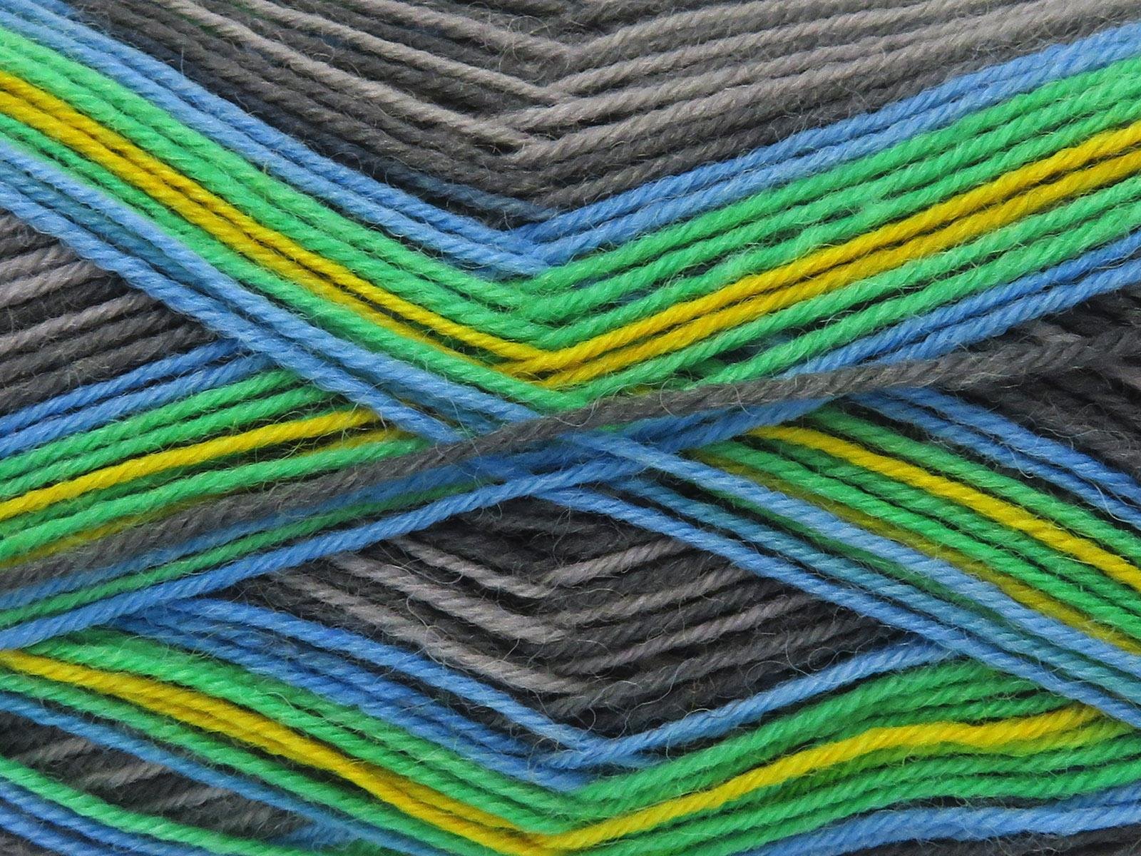 Lot of 4 x 100gr Skeins Ice Yarns SMART SOCK (75% Superwash Wool) Yarn Green Yellow Blue Grey Shades