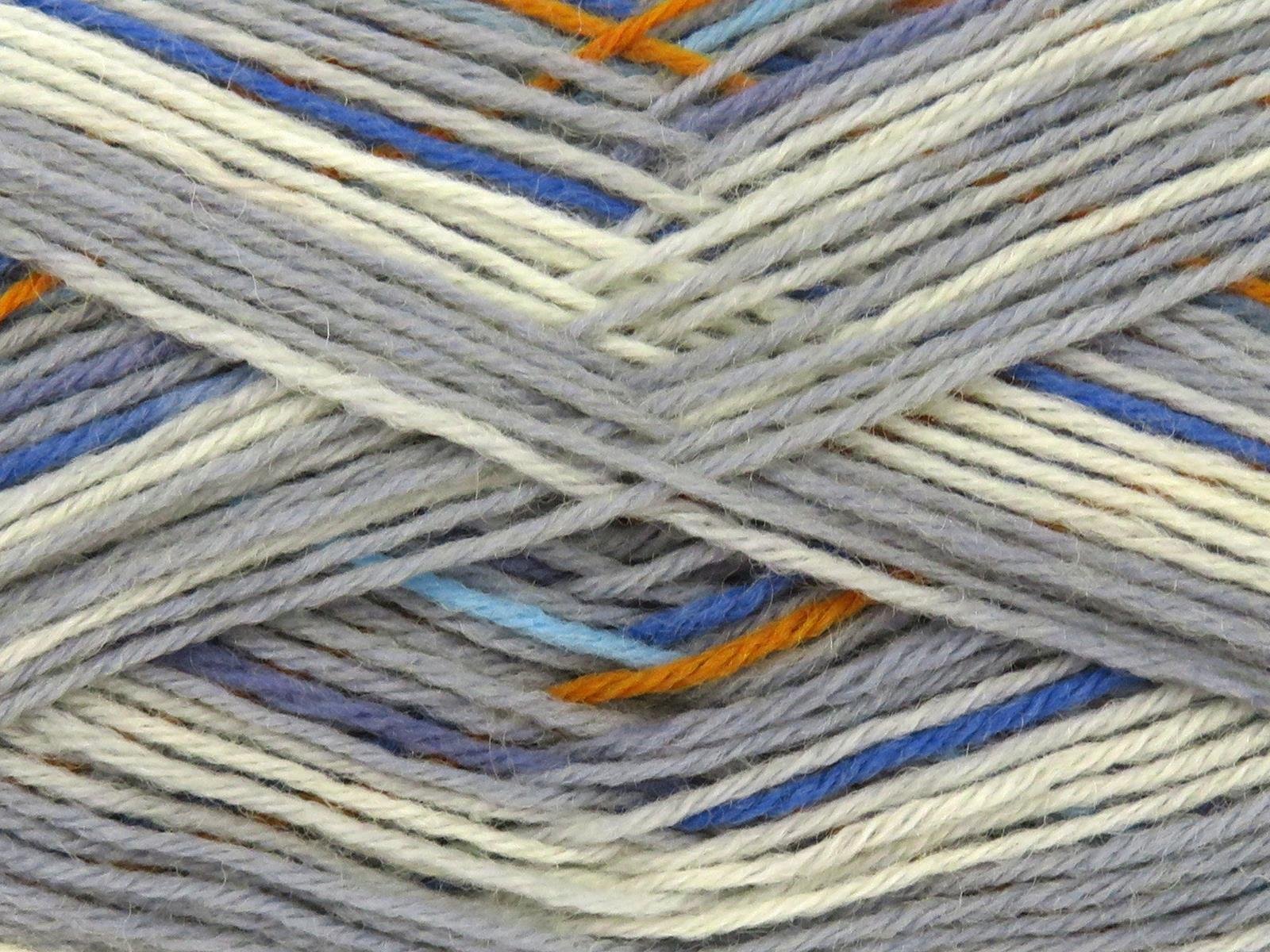 Lot of 4 x 100gr Skeins Ice Yarns SOCK VARICOLOR (75% Superwash Wool) Yarn Grey Shades Blue Shades Gold
