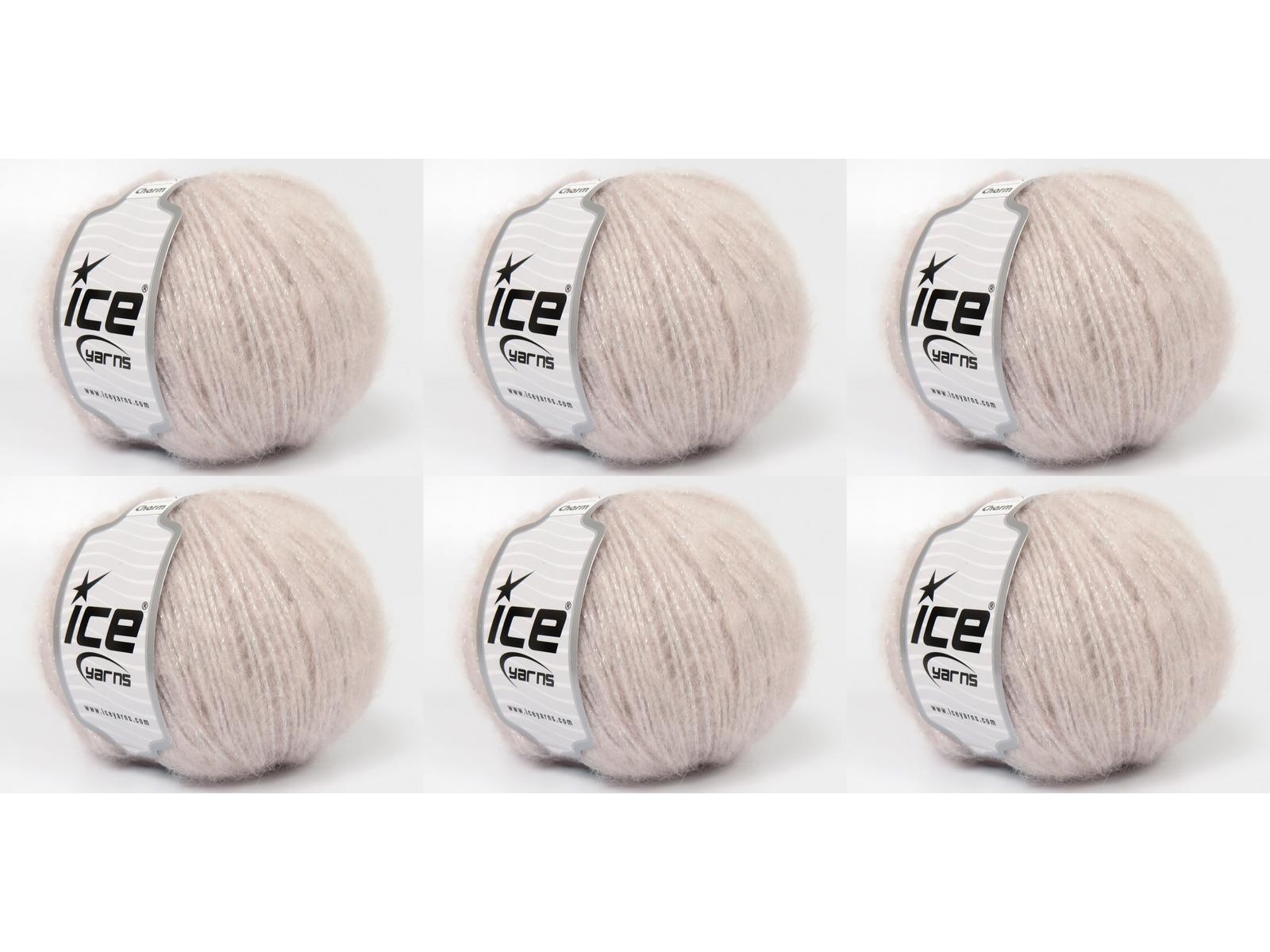 Lot of 6 Skeins Ice Yarns CHARM (10% Superwash Wool 15% Mohair) Yarn Powder Pink