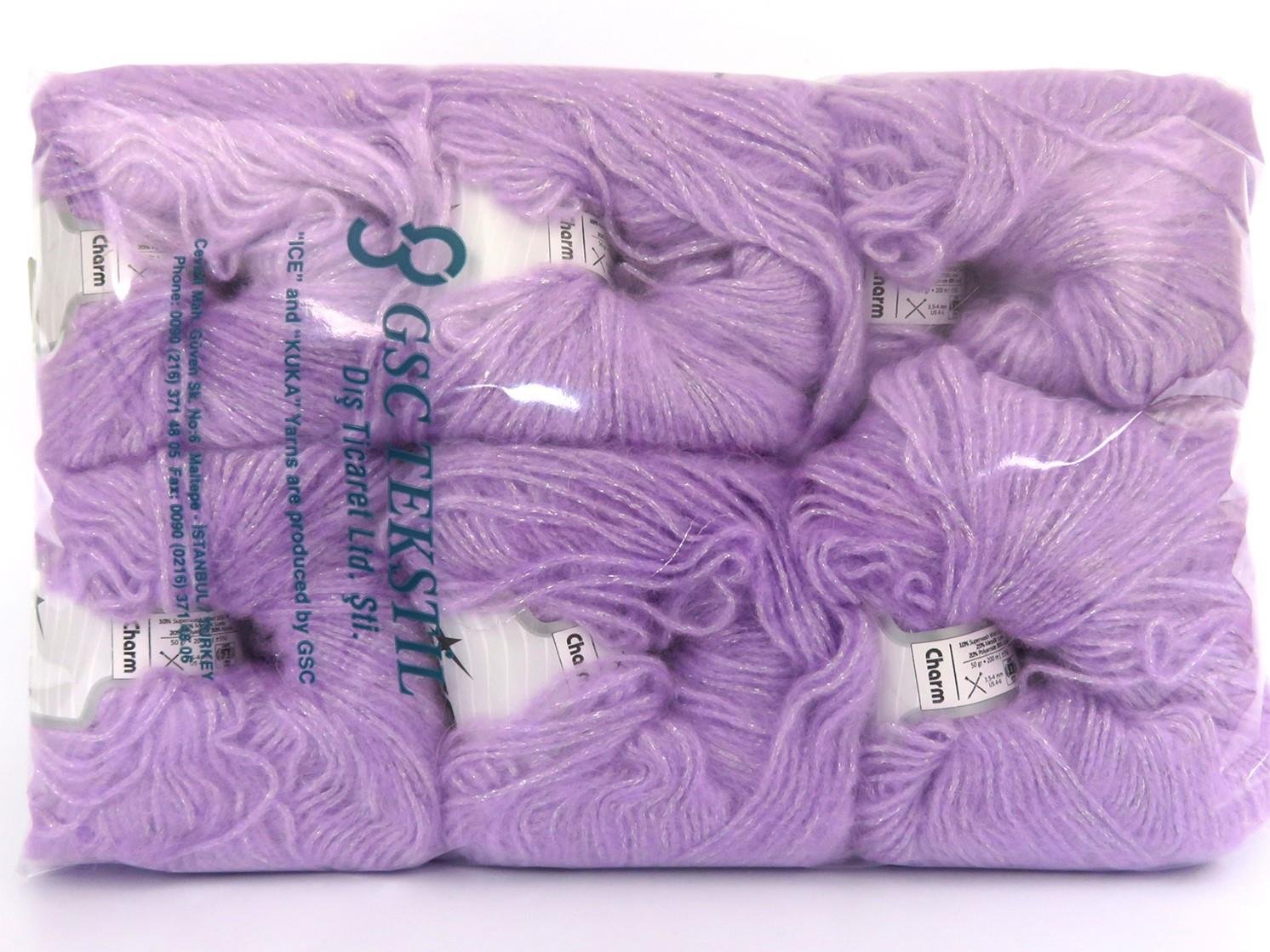 Lot of 6 Skeins Ice Yarns CHARM (10% Superwash Wool 15% Mohair) Yarn Lilac