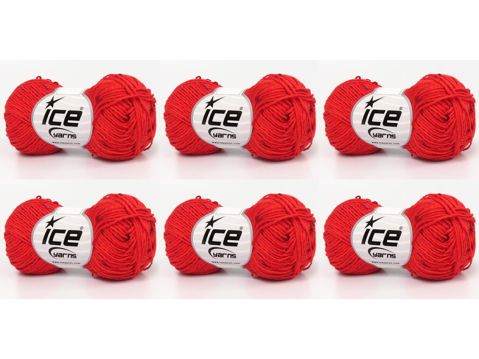 Lot of 6 Skeins Ice Yarns NATURAL COTTON LIGHT PAILLETTE (82% Cotton 18% Paillette) Yarn Red