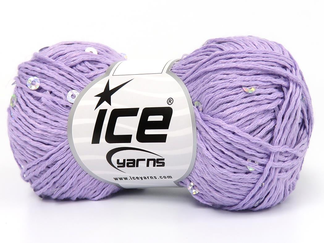 Lot of 6 Skeins Ice Yarns NATURAL COTTON LIGHT PAILLETTE (82% Cotton 18% Paillette) Yarn Lilac