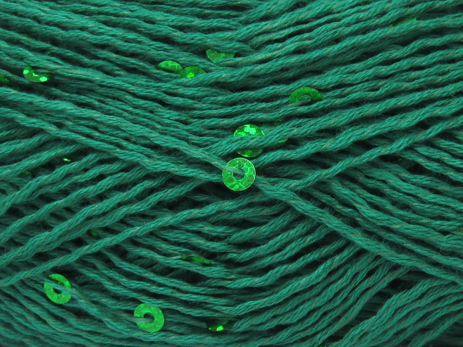Lot of 6 Skeins Ice Yarns NATURAL COTTON LIGHT PAILLETTE (82% Cotton 18% Paillette) Yarn Dark Green
