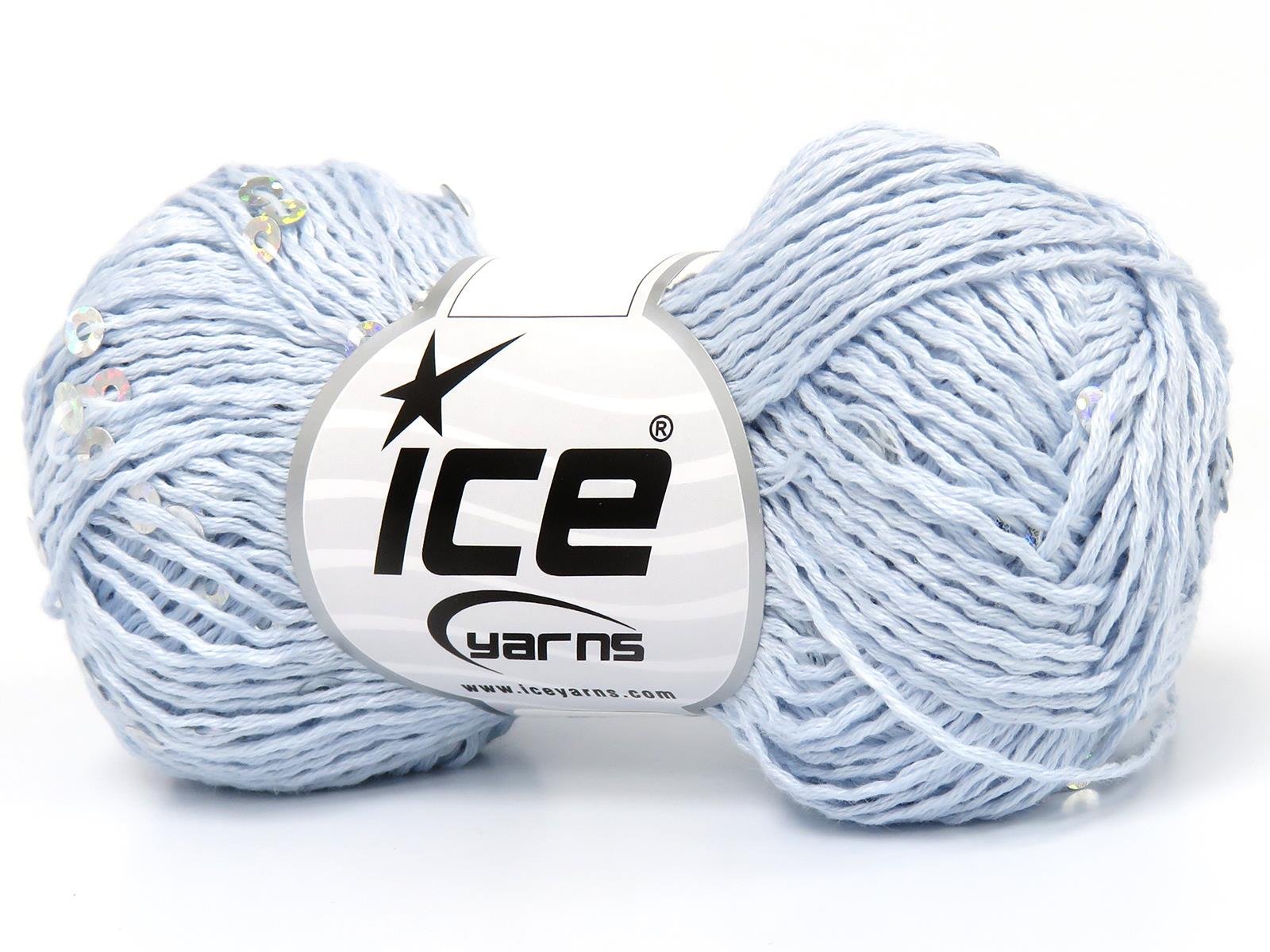 Lot of 6 Skeins Ice Yarns NATURAL COTTON LIGHT PAILLETTE (82% Cotton 18% Paillette) Yarn Baby Blue