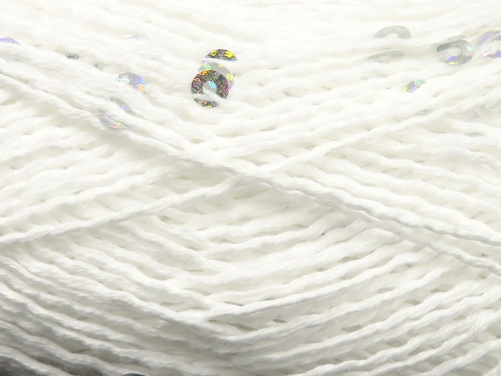 Lot of 6 Skeins Ice Yarns NATURAL COTTON LIGHT PAILLETTE (82% Cotton 18% Paillette) Yarn White