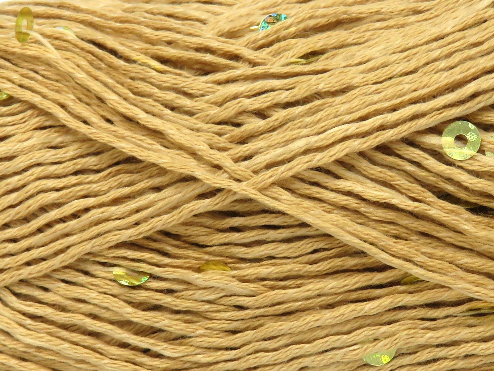 Lot of 6 Skeins Ice Yarns NATURAL COTTON LIGHT PAILLETTE (82% Cotton 18% Paillette) Yarn Light Camel