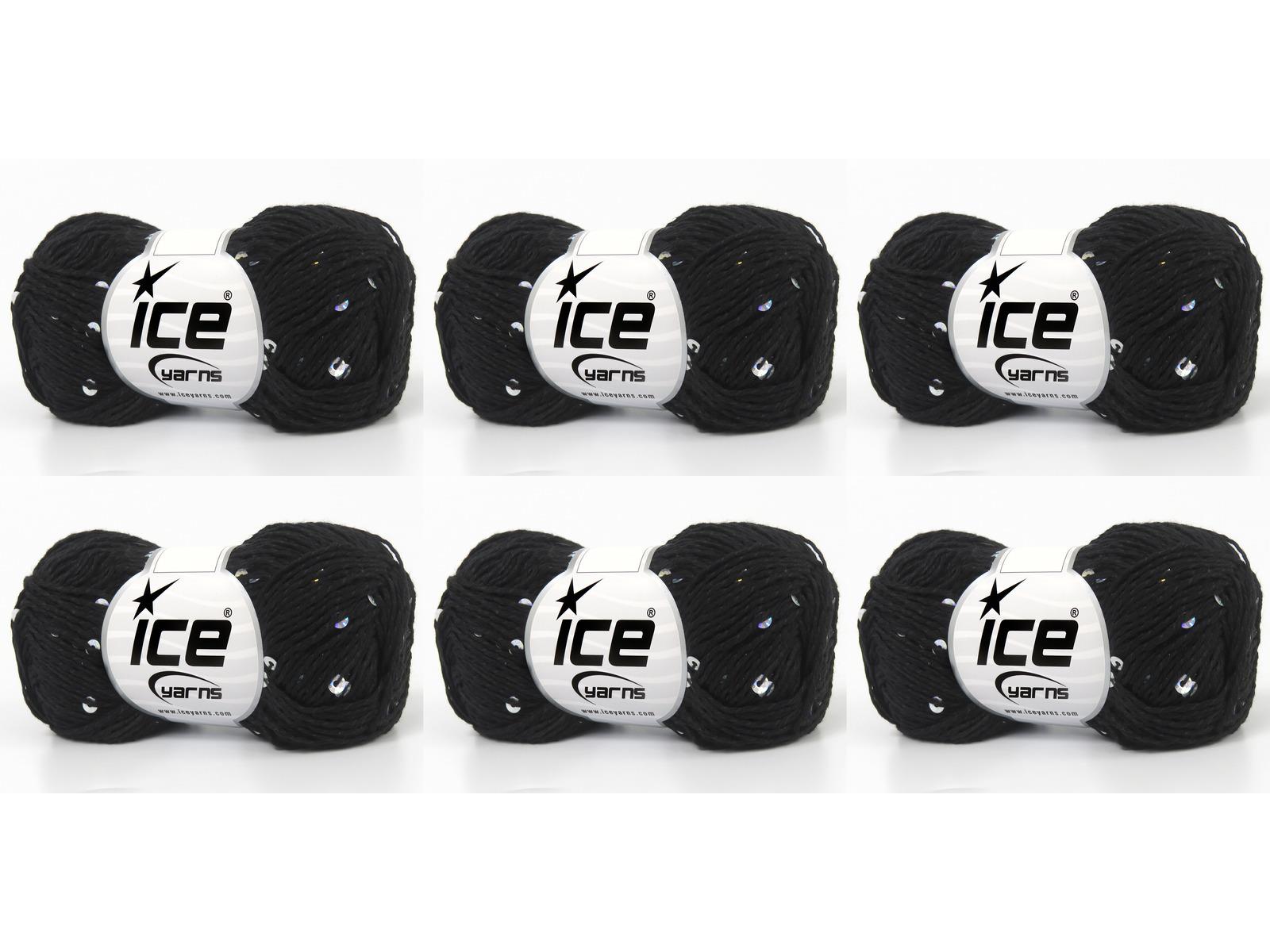 Lot of 6 Skeins Ice Yarns NATURAL COTTON LIGHT PAILLETTE (82% Cotton 18% Paillette) Yarn Black