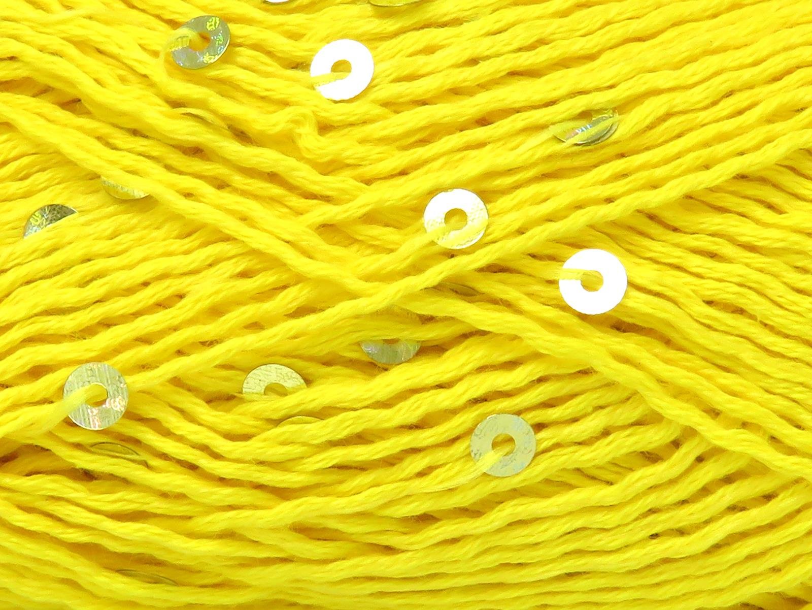 Lot of 6 Skeins Ice Yarns NATURAL COTTON LIGHT PAILLETTE (82% Cotton 18% Paillette) Yarn Yellow