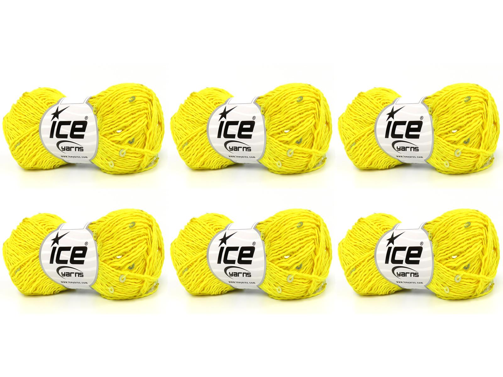Lot of 6 Skeins Ice Yarns NATURAL COTTON LIGHT PAILLETTE (82% Cotton 18% Paillette) Yarn Yellow