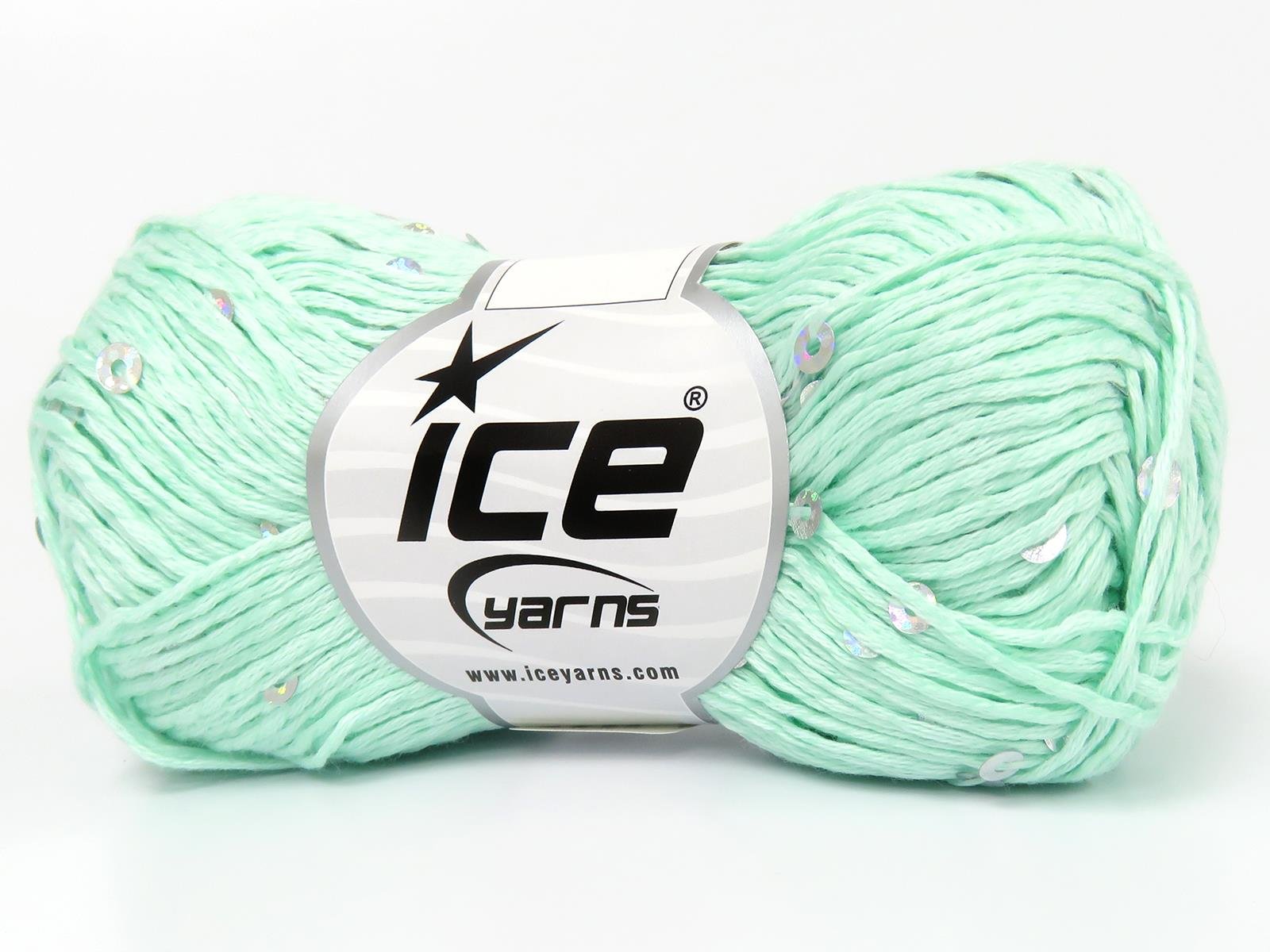 Lot of 6 Skeins Ice Yarns NATURAL COTTON LIGHT PAILLETTE (82% Cotton 18% Paillette) Yarn Mint Green