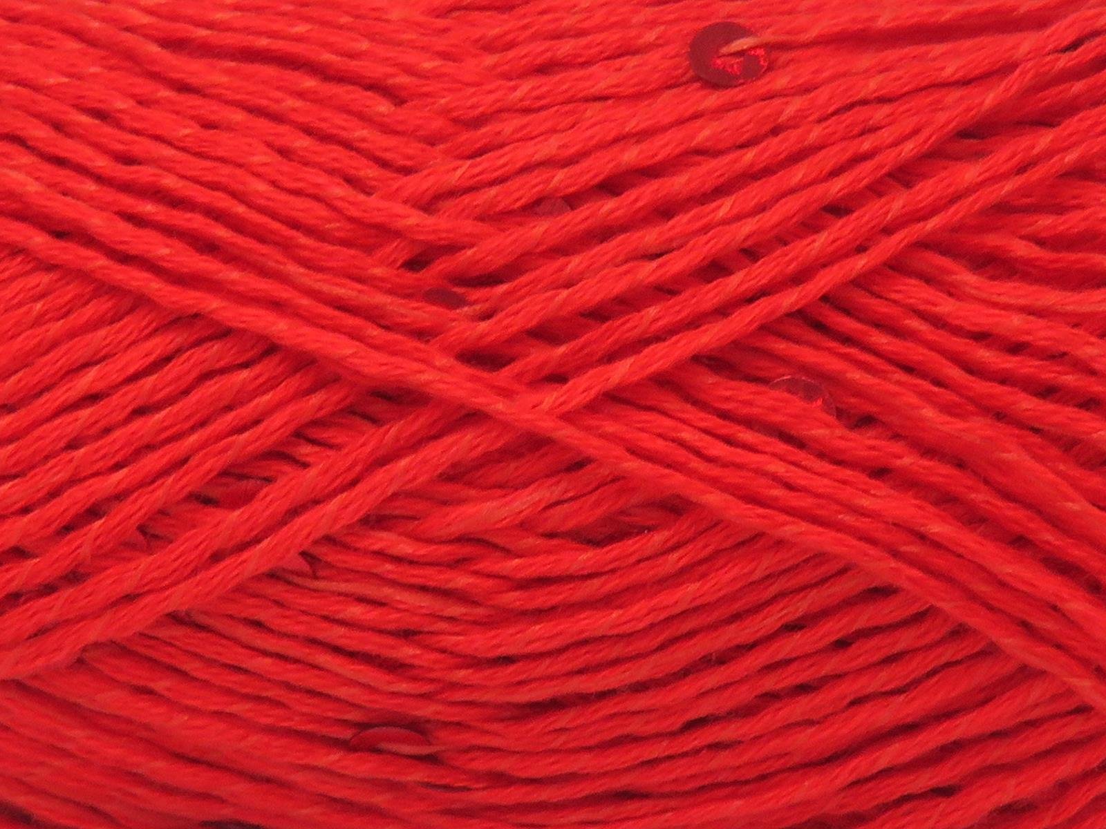 Lot of 6 Skeins Ice Yarns NATURAL COTTON LIGHT PAILLETTE (82% Cotton 18% Paillette) Yarn Red