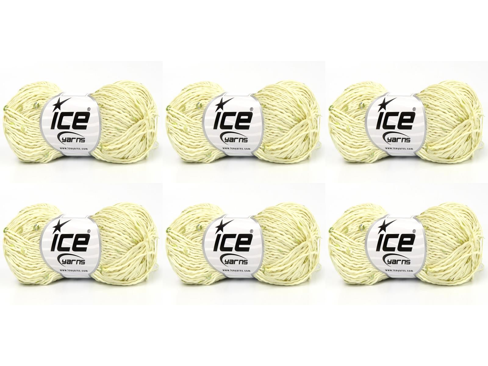 Lot of 6 Skeins Ice Yarns NATURAL COTTON LIGHT PAILLETTE (82% Cotton 18% Paillette) Yarn Light Cream