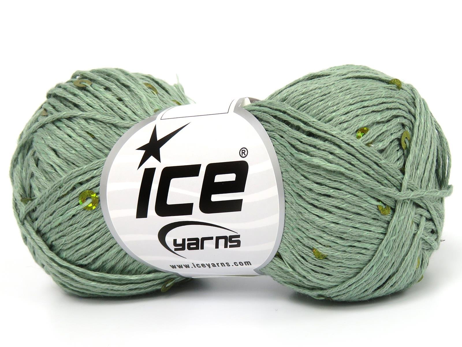 Lot of 6 Skeins Ice Yarns NATURAL COTTON LIGHT PAILLETTE (82% Cotton 18% Paillette) Yarn Water Green