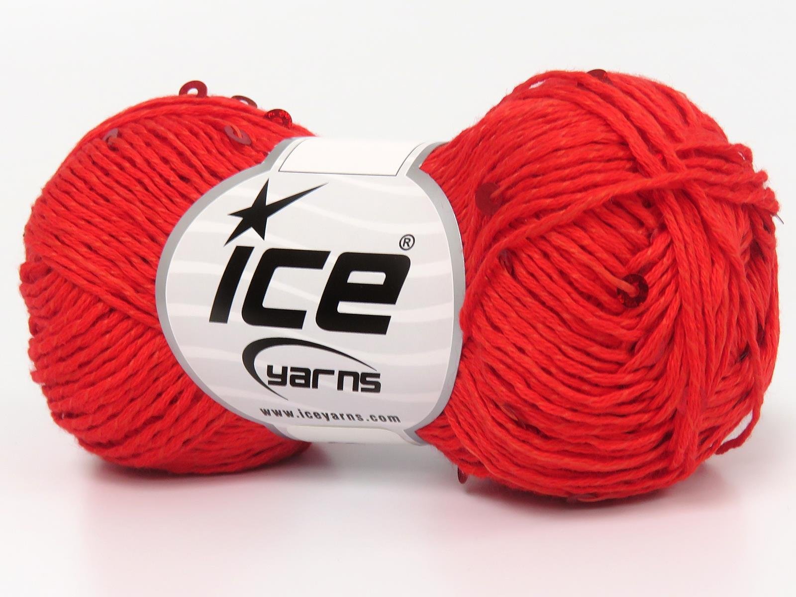 Lot of 6 Skeins Ice Yarns NATURAL COTTON LIGHT PAILLETTE (82% Cotton 18% Paillette) Yarn Red