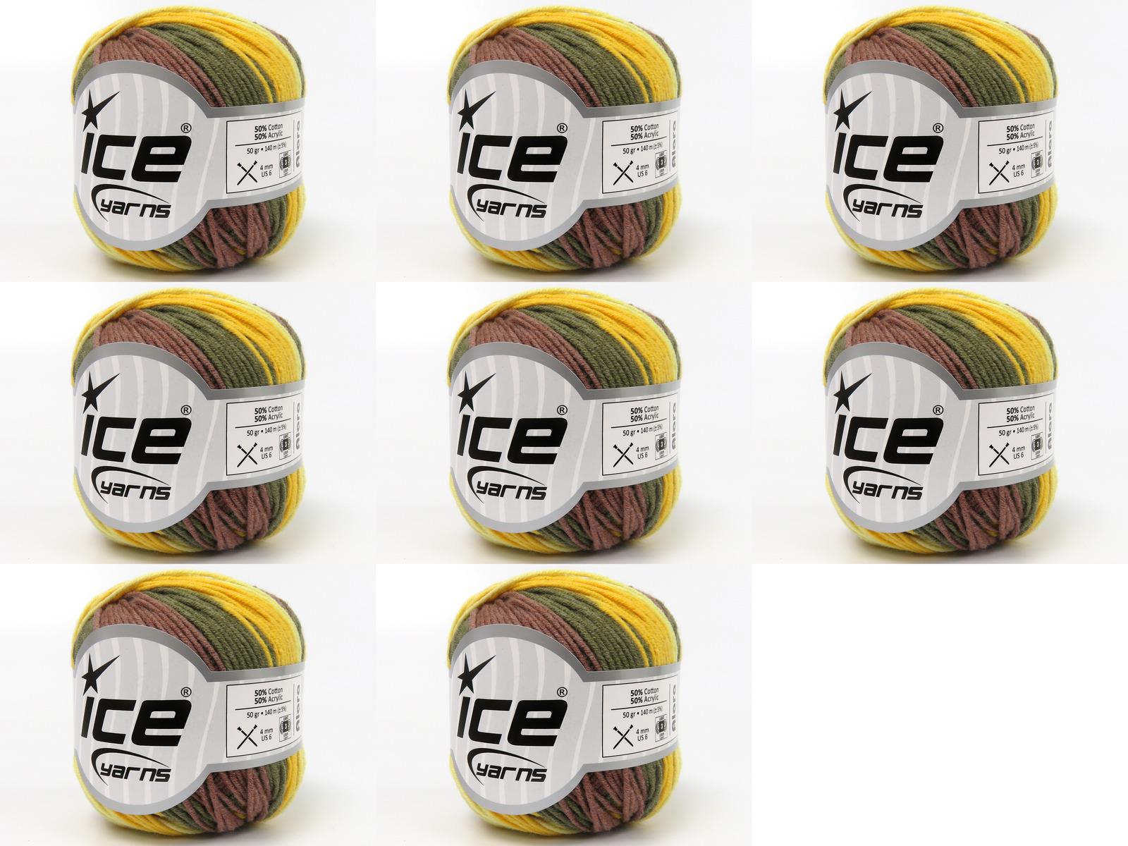 Lot of 8 Skeins Ice Yarns ALARA BATIK (50% Cotton) Yarn Brown Khaki Yellow Shades