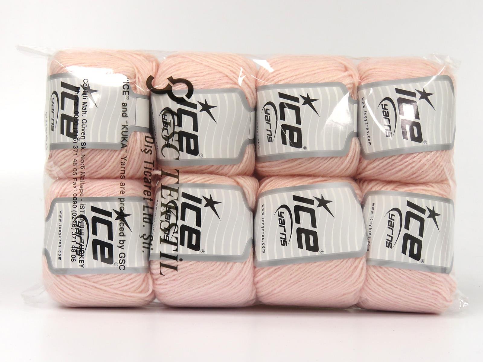 Lot of 8 Skeins Ice Yarns BAMBINO MERINO (60% Merino Wool) Yarn Light Pink