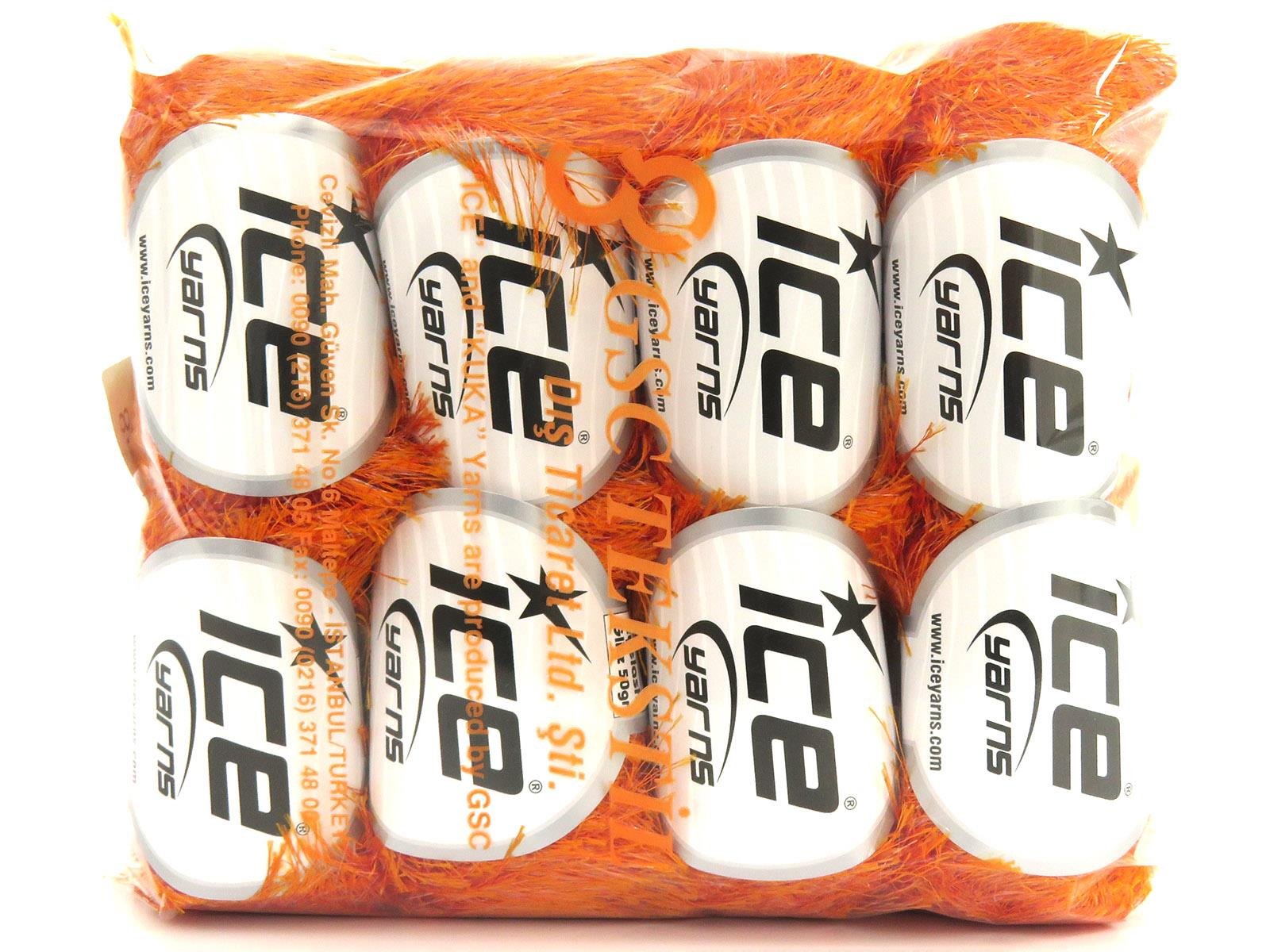 Lot of 8 Skeins Ice Yarns EYELASH GLITZ 50GR Hand Knitting Yarn Orange