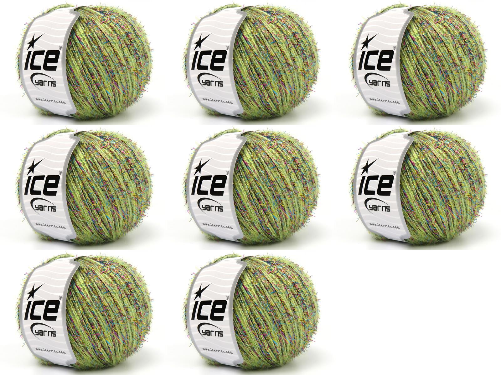 Lot of 8 Skeins Ice Yarns TOMMY WOOL GLITZ (7% Wool) Yarn Light Green Black Turquoise Pink Gold