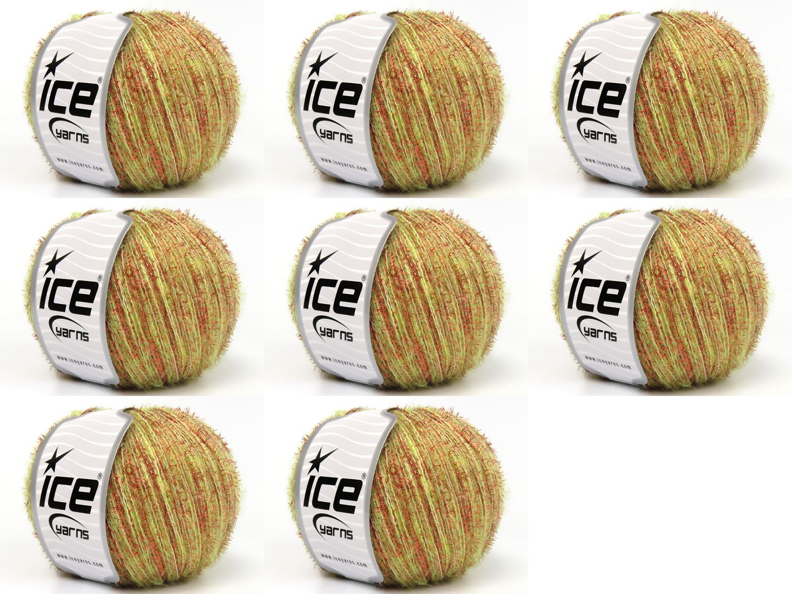 Lot of 8 Skeins Ice Yarns TOMMY WOOL GLITZ (7% Wool) Yarn Light Green Copper