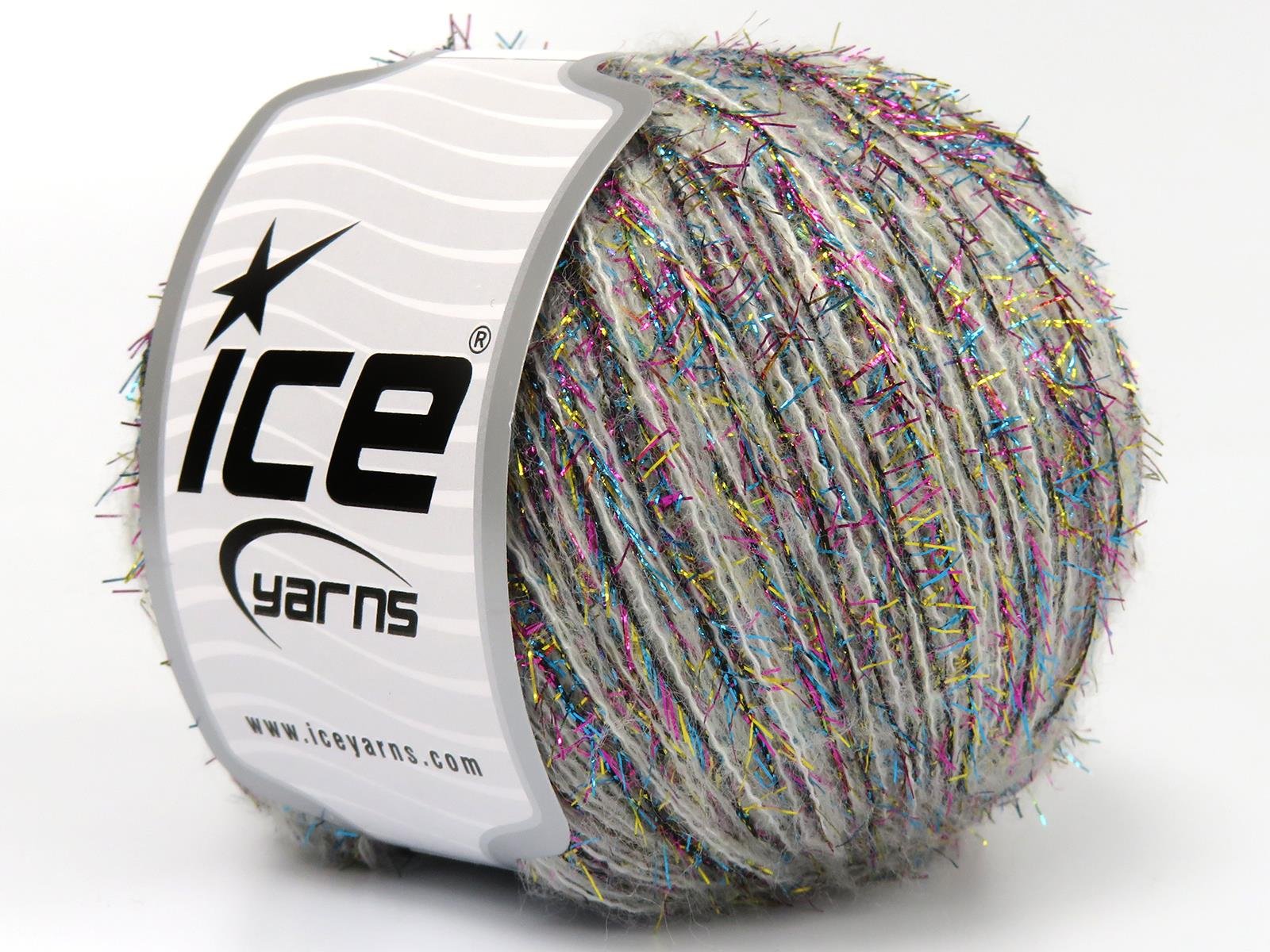 Lot of 8 Skeins Ice Yarns TOMMY WOOL GLITZ (7% Wool) Yarn Light Grey Black Turquoise Pink Gold