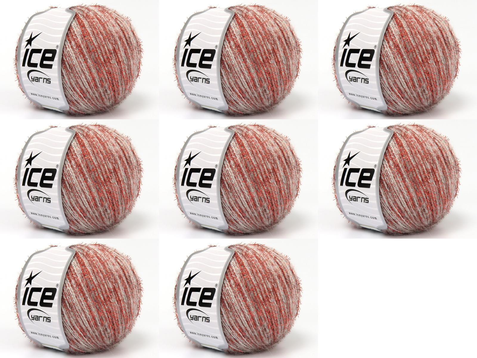 Lot of 8 Skeins Ice Yarns TOMMY WOOL GLITZ (7% Wool) Yarn Light Grey Copper