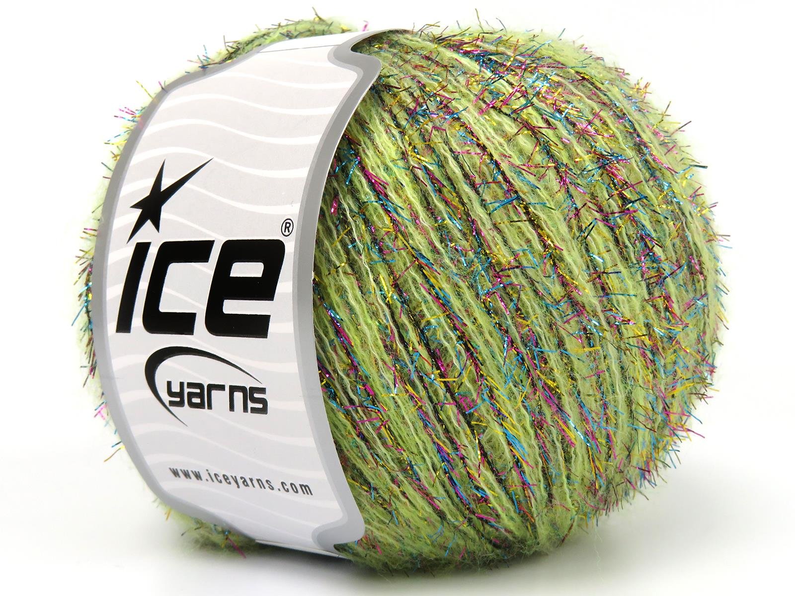 Lot of 8 Skeins Ice Yarns TOMMY WOOL GLITZ (7% Wool) Yarn Light Green Black Turquoise Pink Gold