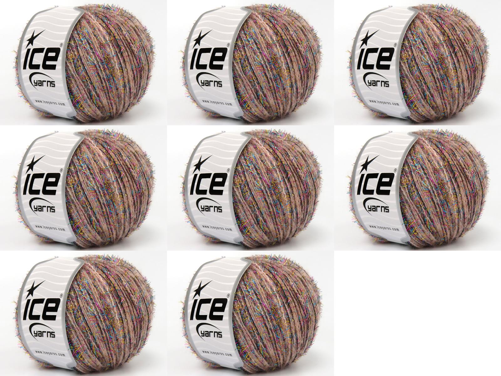 Lot of 8 Skeins Ice Yarns TOMMY WOOL GLITZ (7% Wool) Yarn Light Salmon Black Turquoise Pink Gold