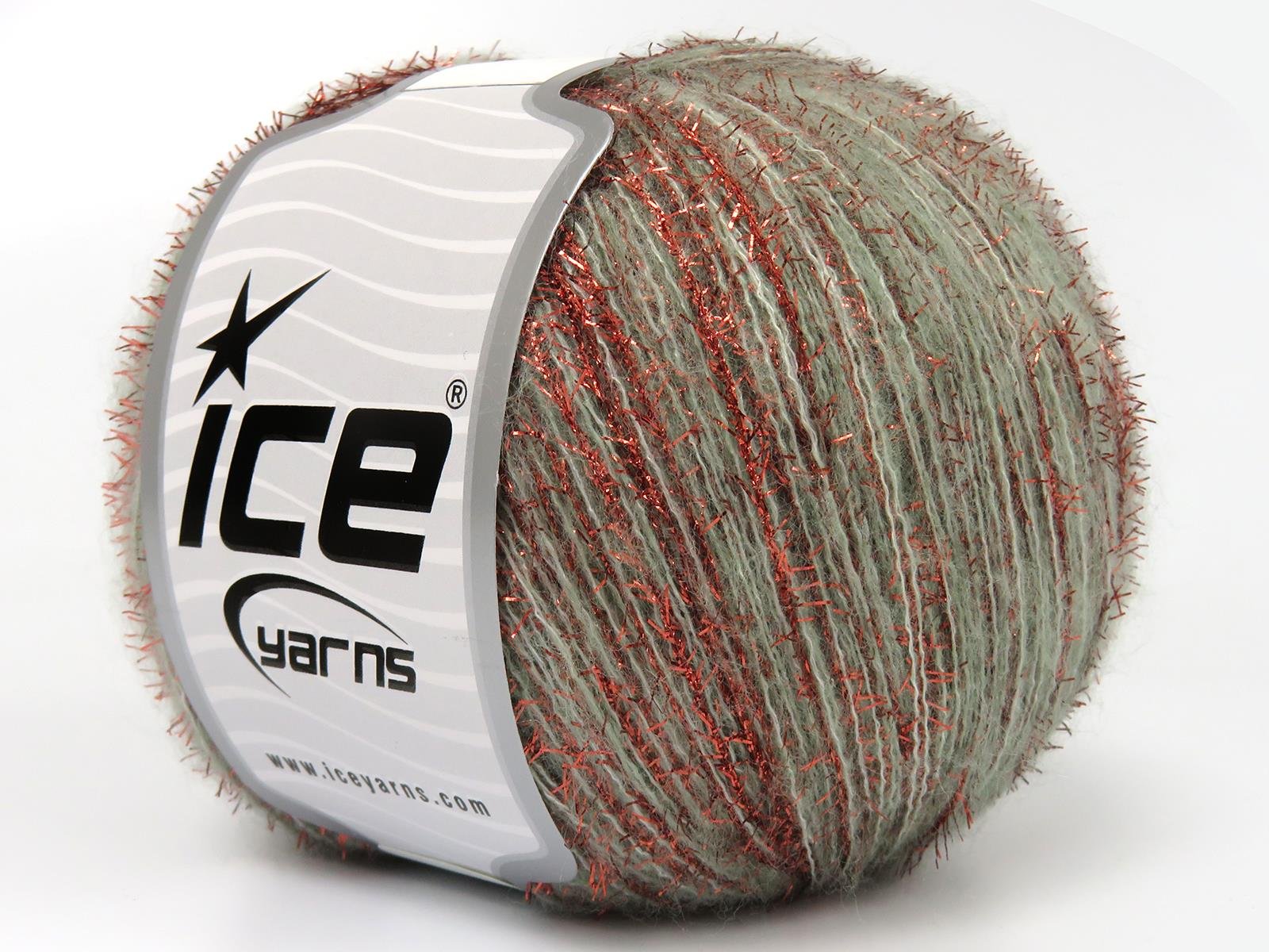 Lot of 8 Skeins Ice Yarns TOMMY WOOL GLITZ (7% Wool) Yarn Light Water Green Copper