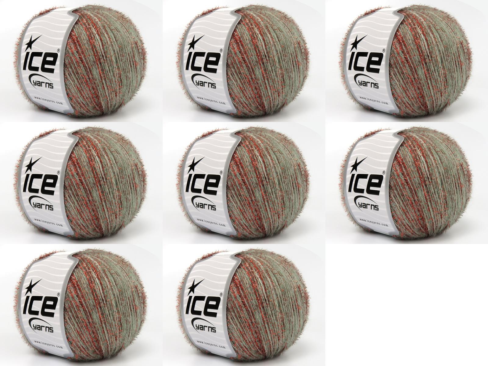 Lot of 8 Skeins Ice Yarns TOMMY WOOL GLITZ (7% Wool) Yarn Light Water Green Copper