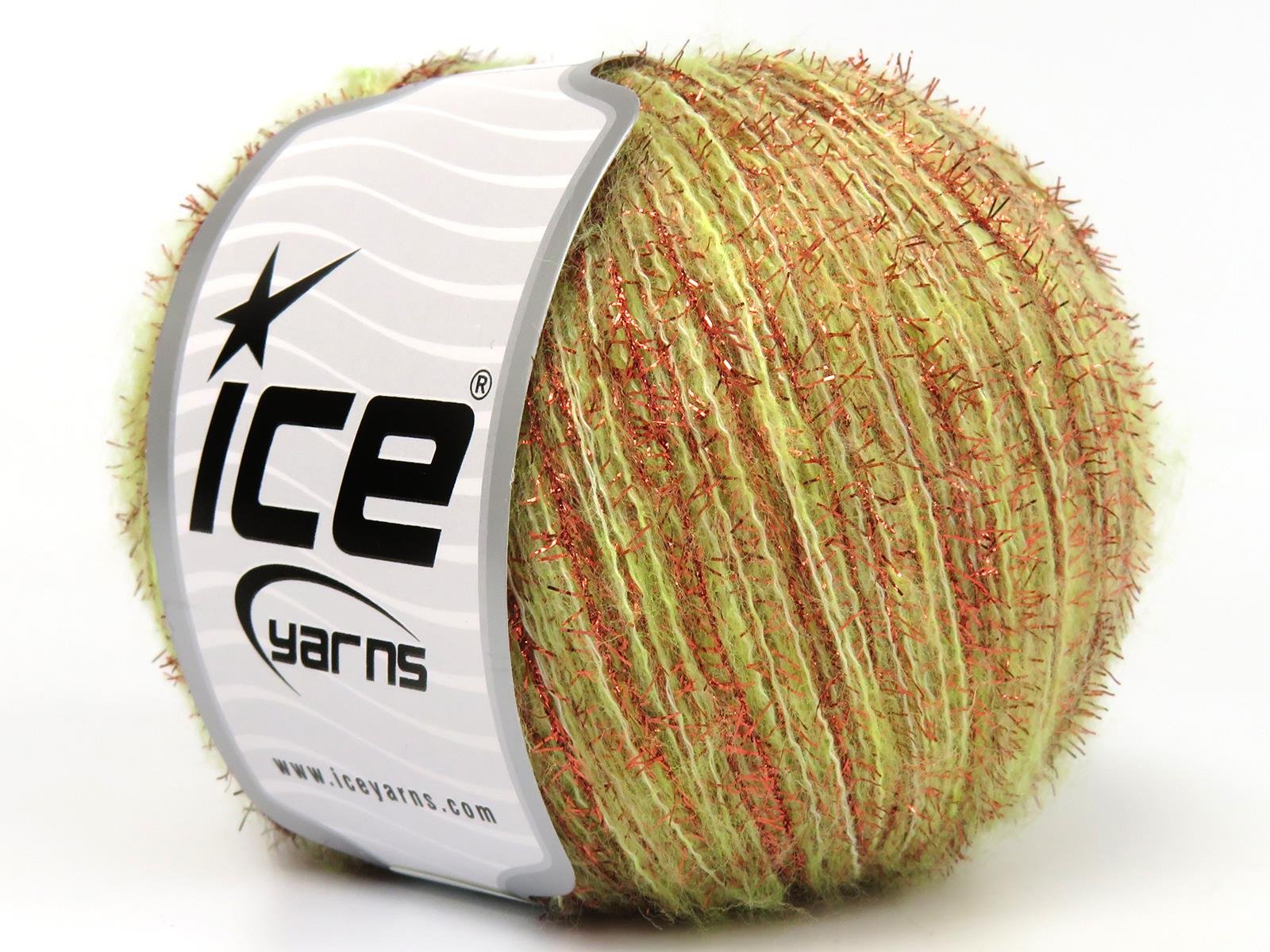 Lot of 8 Skeins Ice Yarns TOMMY WOOL GLITZ (7% Wool) Yarn Light Green Copper