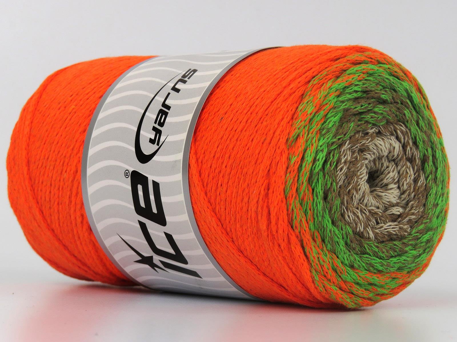 Macrame Cotton Magic Green, Cream, Camel, Neon Orange
