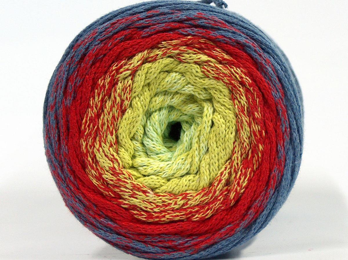 Macrame Cotton Magic Red, Green Shades, Jeans Blue