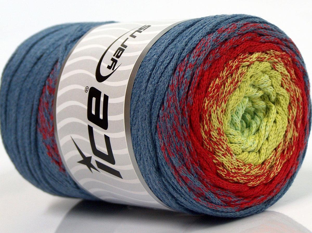 Macrame Cotton Magic Red, Green Shades, Jeans Blue