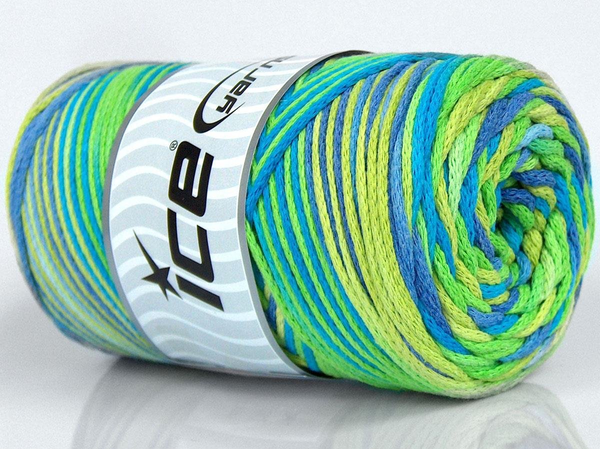 Macrame Cotton Print Blue, Lilac, Green Shades