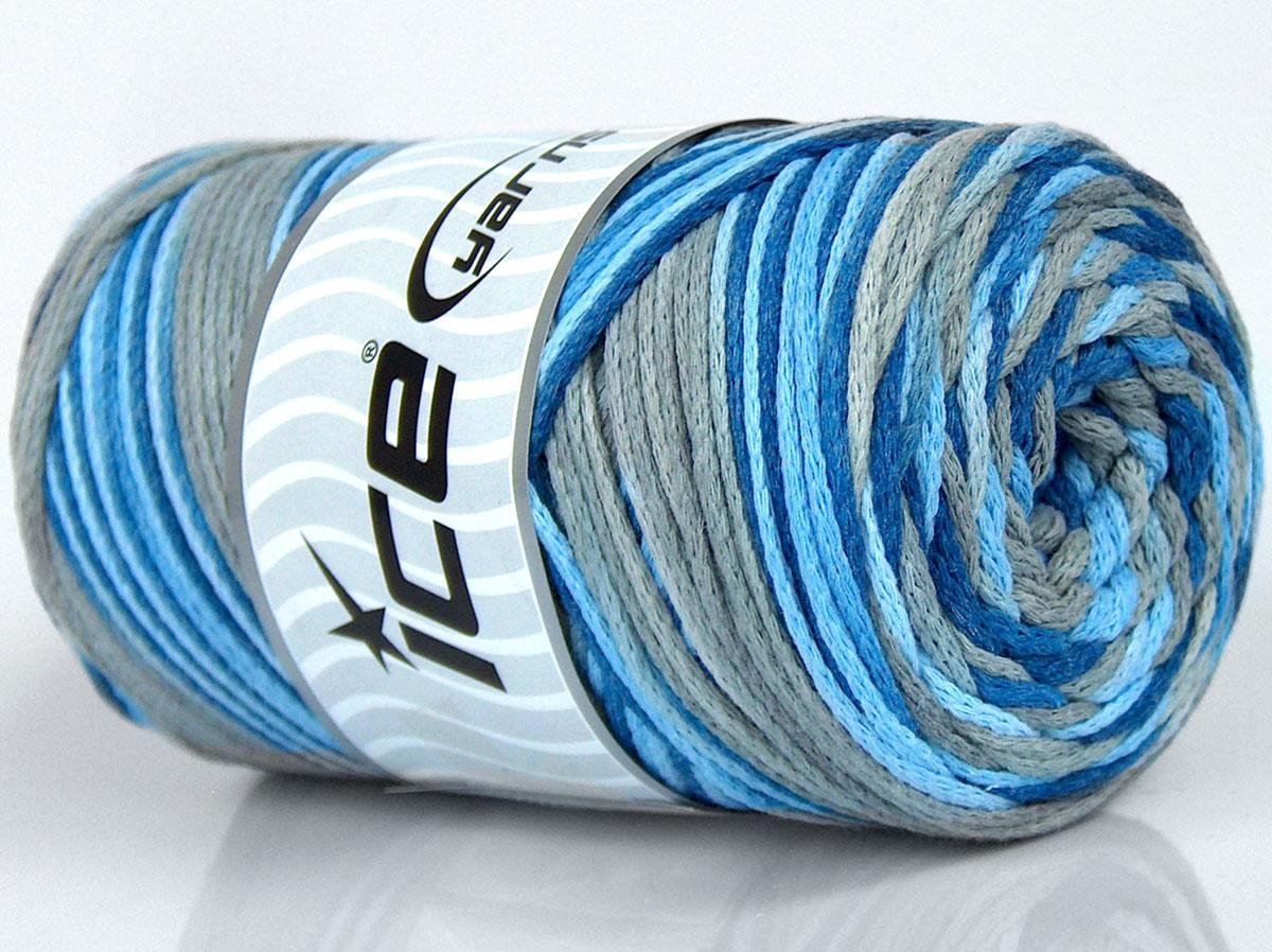 Macrame Cotton Print Blue Shades, Grey Shades