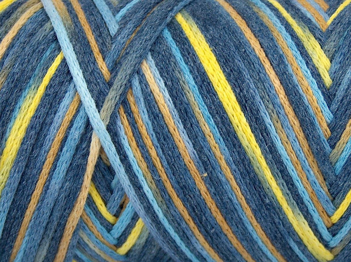 Macrame Cotton Print Blue Shades, Yellow Shades