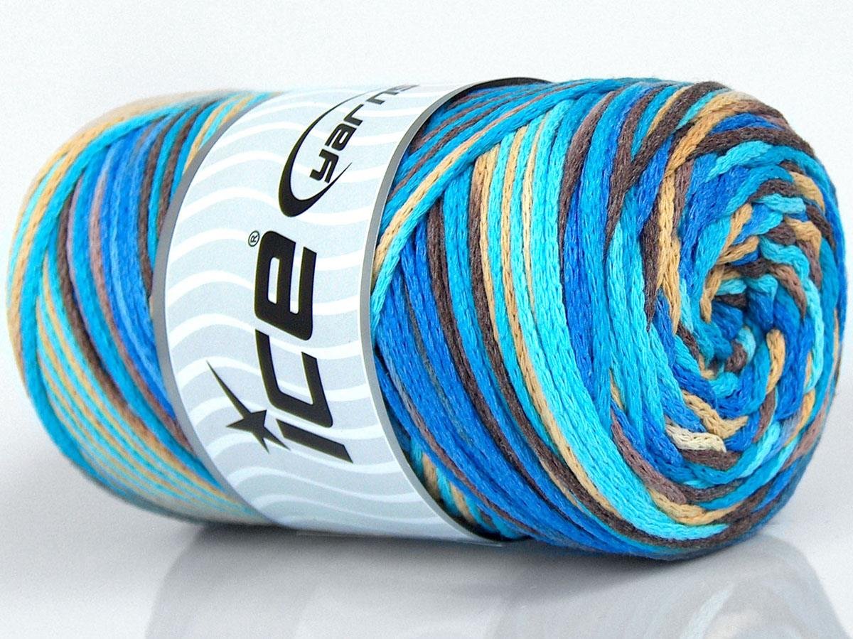 Macrame Cotton Print Cream, Brown Shades, Blue Shades